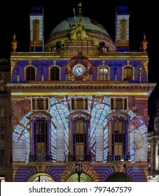 London UK, January 2018. Work By Camille Gross And Leslie Epsztein Entitled Voyage Projected Onto The Hotel Café Royal Building. Viewed From Piccadilly Circus.