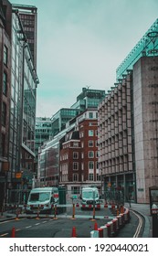 London UK January 2021 Street In London's Financial District Closed Down For Construction. Streets Empty During Uk National Lockdown