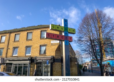London, UK - January 25 2022: Church Street Market Sign, Edgware, London