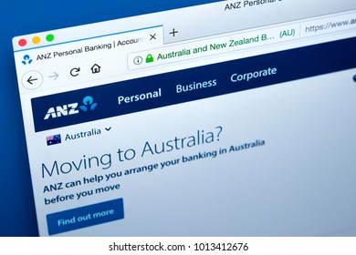 LONDON, UK - JANUARY 25TH 2018: The Homepage Of The Official Website For The Australia And New Zealand Banking Group, On 25th January 2018.