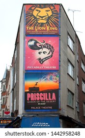 London, Uk - January 26, 2011 - Billboards Of London Musicals On A Building In Leicester Square