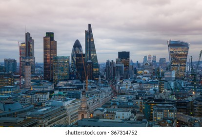 LONDON, UK - JANUARY 27, 2015: Panoramic view City of London at sunset