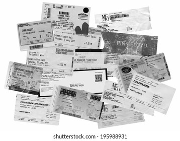 LONDON, UK - JANUARY 30, 2014: Illustrative editiorial set of vintage concert tickets