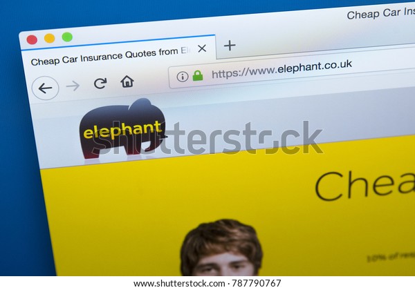 LONDON, UK - JANUARY 4TH\
2018: The homepage of the official website for elephant.co.uk - a\
trading name of EUI Limited, the car insurance specialist, on 4th\
January 2018.