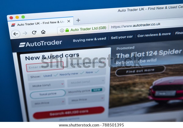 LONDON, UK - JANUARY 4TH 2018: The\
homepage of the official website for Auto Trader - the automotive\
classified advertising business, on 4th January\
2018.
