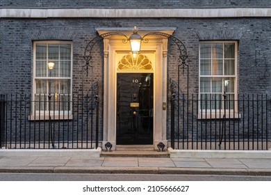 London, UK - January 5, 2022: 10 Downing Street, the office of the Prime Minister of the United Kingdom, early on a January morning as Parliament returned from recess.