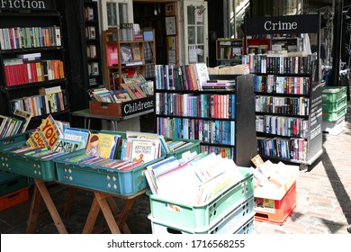 London / UK - Jul 17, 2014: Second Hand Book Store, Books Displayed Outside Of The Store. 