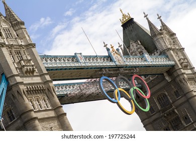 London, UK - July 1: The Famous Tower Bridge In London, Decorated For The 2012 Summer Olympics On July 1, 2012.