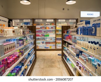 London, UK, July 10th 2021: John Bell And Croyden Is A Pharmacy Located On Wigmore Street, London. The Cold And Flu Medicines Ahead And Shelves For Personal Care And Health.