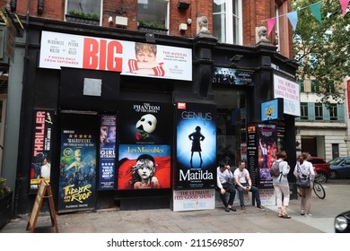 LONDON, UK - JULY 14, 2019: People Visit Theatre Ticket Booking Office In London West End, UK. In 2013 West End Theatres Sold 14.5 Million Tickets.