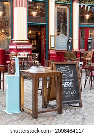 LONDON, UK - JULY 14, 2021:  Outdoor Hand Sanitisation Station At A Restaurant In The City Of London During A Period Of Social Distancing Restrictions