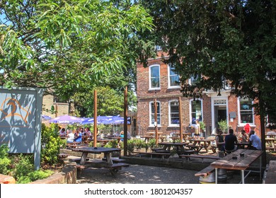 London / UK - July 18 2020: The Bull Pub Beer Garden In Wanstead Village, London