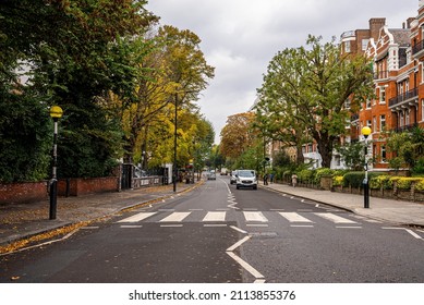 London, UK. July 20, 2021. The Famous Scenery Of Zebra Crossing At Abbey Road Featured On The Cover Of The Beatles Album