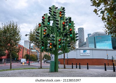 London, UK. July 20, 2021. A Confusing Traffic Light System With Multiple Signal Heads