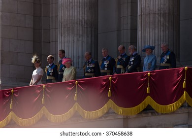 LONDON, UK: July 2015 - Queen Elisabeth II And The Royal Family At Buckingham Palace On Britain's Day