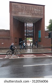 LONDON, UK - JULY 24, 2015: Gate Of British Library, Designed By Colin Wilson, In A Rainy Day.