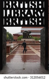 LONDON, UK - JULY 24, 2015: Gate Of British Library, Designed By Colin Wilson, In A Rainy Day.