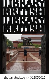 LONDON, UK - JULY 24, 2015: Gate Of British Library, Designed By Colin Wilson, In A Rainy Day.