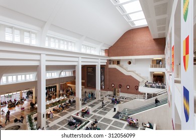 LONDON, UK - JULY 24, 2015 - Interior Of British Library, The National Library Of UK, Designed By Colin Wilson.