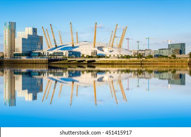 London, UK - July 5, 2016 - View of river Thames, north Greenwich and O2 arena.