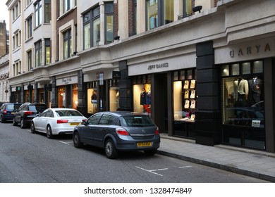 LONDON, UK - JULY 6, 2016: Tailor Shops At Savile Row In London. Savile Row Is A Street In Mayfair, Traditionally Known For Tailors.