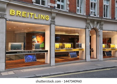 LONDON, UK - JULY 6, 2016: Breitling watch store in London. Breitling is a Swiss watch making company. It initially focused on products for aviators.