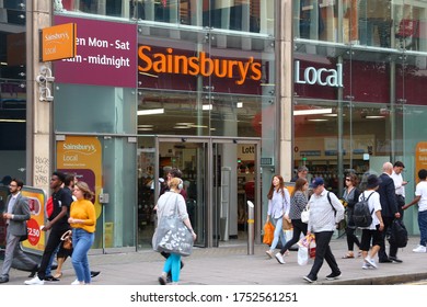 LONDON, UK - JULY 6, 2016: Sainsbury's Local Grocery Store In London, UK. Retail Sales Generate 5 Percent Of UK GDP, Amounting To 339 Billion GBP Annually.