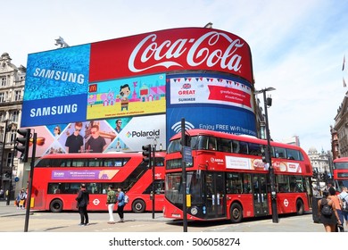 LONDON, UK - JULY 7, 2016: People visit Piccadilly Circus in London. London is the most populous city in the UK with 13 million people living in its metro area.