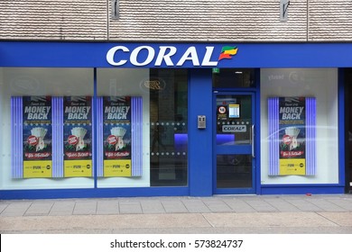 LONDON, UK - JULY 7, 2016: Sports Betting Shop Coral In London. Coral Is Part Of Gala Coral Group And Has 1,800 Betting Shops In The UK.