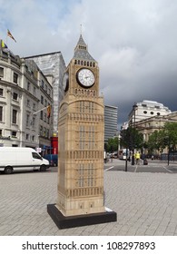 LONDON, UK - JULY 7: Model of Big Ben near Trafalgar Square in Westminster on July 7 2012. Big Ben is a nickname for a bell in the clock tower at the end of the Palace of Westminster.