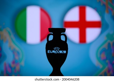 LONDON, UK, JULY 7: Silhouette Of UEFA Euro 2020 Trophy, Before Final Game Italy Vs England, Played At Wemley Stadium In London