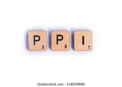 LONDON, UK - JULY 7TH 2018: The Abbreviation PPI - Payment Protection Insurance - Spelt With Wooden Letter Scrabble Tiles, On 7th July 2018.