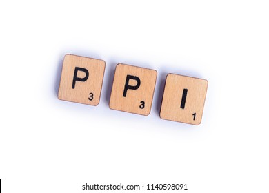 LONDON, UK - JULY 7TH 2018: The Abbreviation PPI - Payment Protection Insurance - Spelt With Wooden Letter Scrabble Tiles, On 7th July 2018.