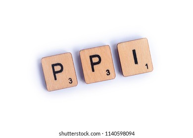 LONDON, UK - JULY 7TH 2018: The Abbreviation PPI - Payment Protection Insurance - Spelt With Wooden Letter Scrabble Tiles, On 7th July 2018.