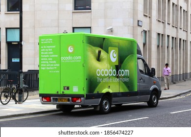 LONDON, UK - JULY 8, 2016: Ocado Grocery Shopping Delivery Mercedes Sprinter Van In London, UK. Ocado Is A British Online-only Supermarket.