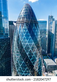 London, UK - July 8, 2022: The Gherkin London City Aerial Vertical Photo