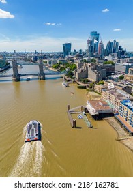 London, UK - July 8, 2022: Aerial Photo Drought Of River Thames London Receding Water Levels