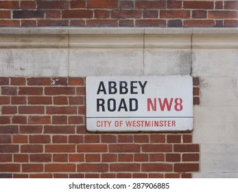 LONDON, UK - JUNE 10, 2015: Abbey Road Sign Made Famous By The 1969 Beatles Album Cover