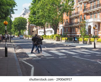 LONDON, UK - JUNE 10, 2015: Abbey Road Zebra Crossing Made Famous By The 1969 Beatles Album Cover