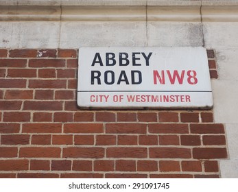 LONDON, UK - JUNE 10, 2015: Abbey Road Sign Made Famous By The 1969 Beatles Album Cover