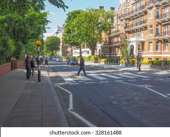 LONDON, UK - JUNE 10, 2015: Abbey Road Zebra Crossing Made Famous By The 1969 Beatles Album Cover