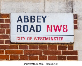 LONDON, UK - JUNE 10, 2015: Abbey Road Sign Made Famous By The 1969 Beatles Album Cover (HDR)