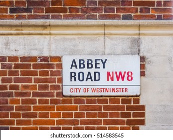 LONDON, UK - JUNE 10, 2015: Abbey Road Sign Made Famous By The 1969 Beatles Album Cover (HDR)