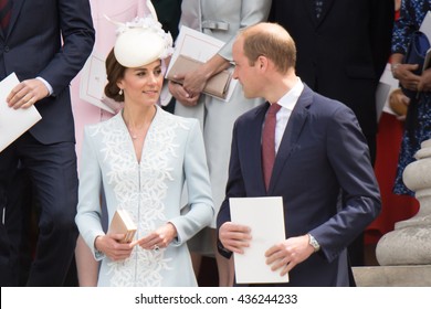 LONDON, UK - JUNE 10: Princess Kate Middleton, Prince William And Harry Are Seen On The Steps Of St Pauls On The June 10, 2016 In London, UK