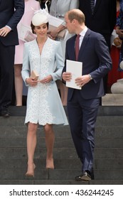 LONDON, UK - JUNE 10: Princess Kate Middleton, Prince William And Harry Are Seen On The Steps Of St Pauls On The June 10, 2016 In London, UK