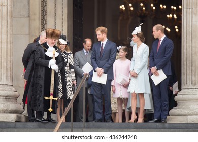 LONDON, UK - JUNE 10: Princess Kate Middleton, Prince William And Harry Are Seen On The Steps Of St Pauls On The June 10, 2016 In London, UK