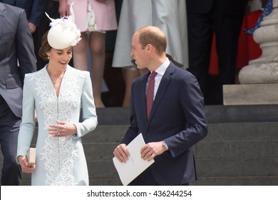 LONDON, UK - JUNE 10: Princess Kate Middleton, Prince William And Harry Are Seen On The Steps Of St Pauls On The June 10, 2016 In London, UK