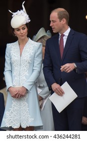 LONDON, UK - JUNE 10: Princess Kate Middleton, Prince William And Harry Are Seen On The Steps Of St Pauls On The June 10, 2016 In London, UK