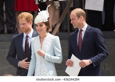 LONDON, UK - JUNE 10: Princess Kate Middleton, Prince William And Harry Are Seen On The Steps Of St Pauls On The June 10, 2016 In London, UK