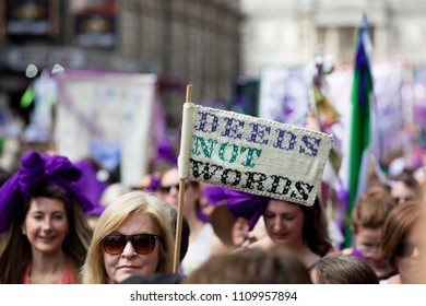 LONDON, UK - JUNE 10th 2018: Thousands Of Woman And Girls March In London Celebrating 100 Years Of The Women's Vote And Gender Equality, Organised By 14-18 Now And Artichoke.